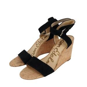 Sam Edelman Willow Black Suede Cork Wedge Sandal Size 9